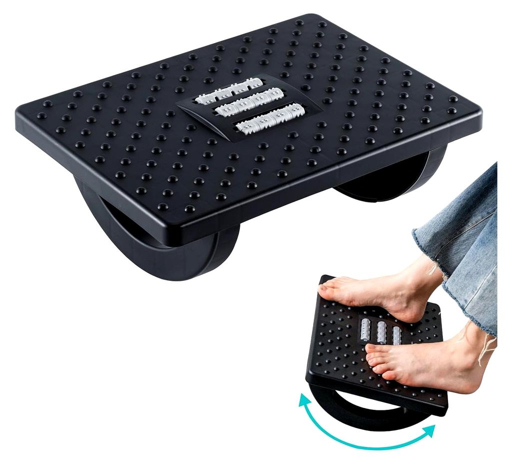 Fußstütze für den Schreibtisch, Halbkreisförmiges Schwenkpedal mit Massagefunktion, 6-fach höhenverstellbar, Rutschfeste Fußbank für Büro u...