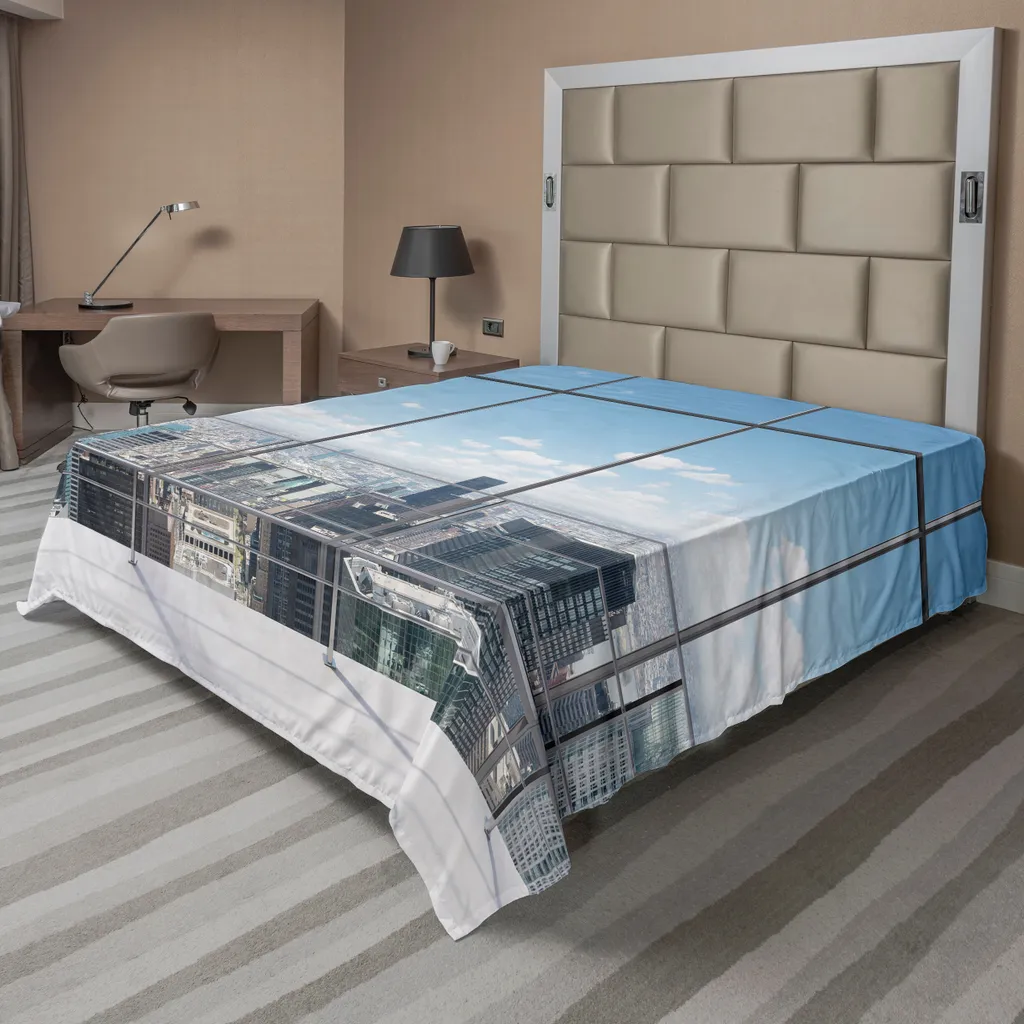 Linge de lit moderne avec vue panoramique urbaine et architecture 205cm