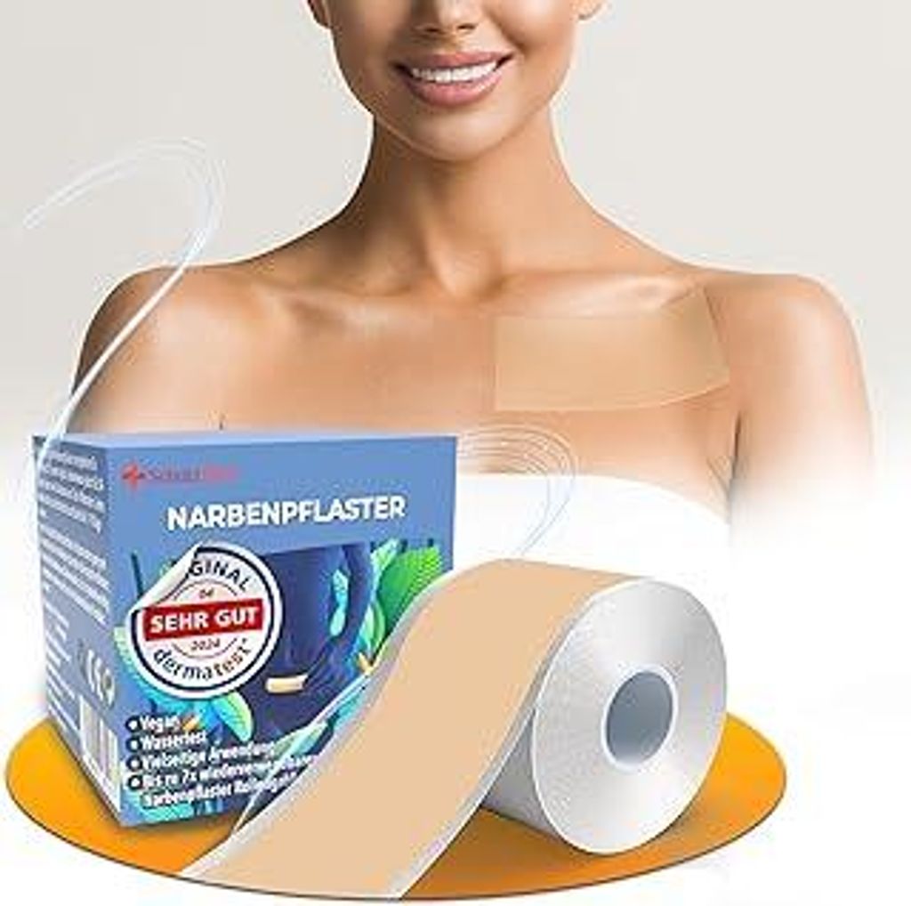SchutzblickPremium Narbenpflaster - Silikonpflaster für Narben 4x300cm - Hautfarbenes Pflaster zur Narbenpflege für C-Sektion, Operationen, Verbr...
