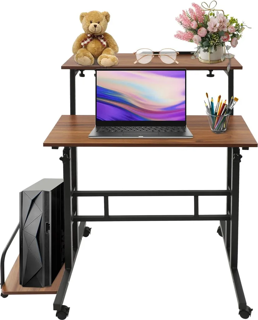 Bureau assis-debout pliable pour petit espace réglable en hauteur Kaki