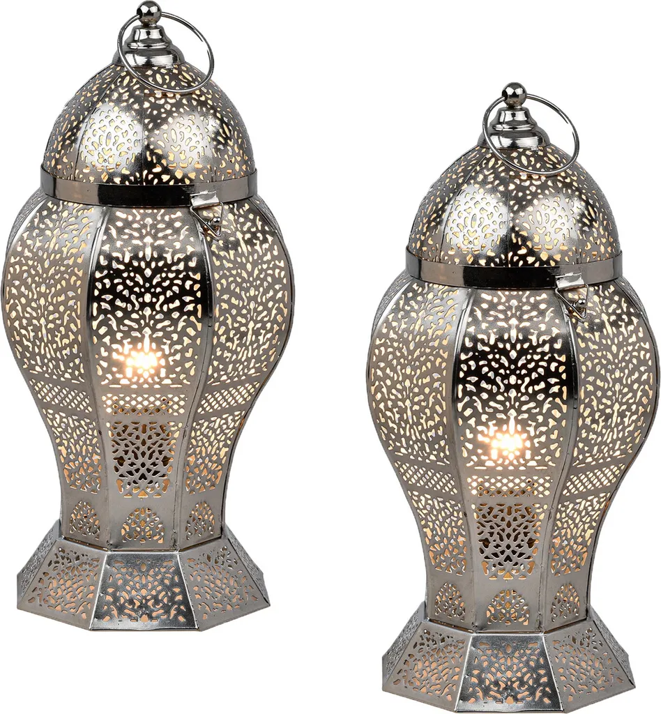 Lampe de table orientale Jaleel Argent x2 - Ambiance tamisée de salon