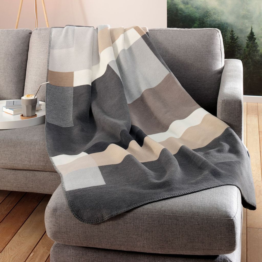 Biederlack Decke Wohndecke Kuscheldecke Geometrisch Braun Grau 150 x 200 cm