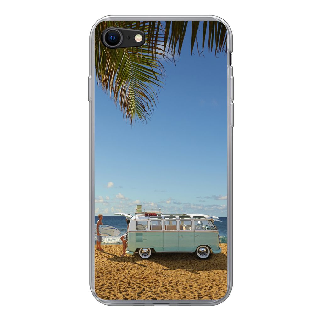 MuchoWow Handyhülle Schutzhülle Hülle für iPhone 8 Strand - Bus - Surfen Silikon Softcase Handy Hülle - Schutzhaube