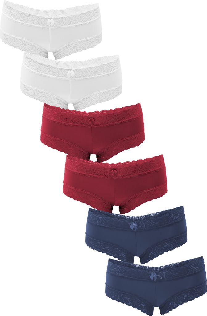 Fabio Farini - 6 Stück Damen Unterwäsche - Frauen Unterhosen Panty Slip mit floraler Spitze und Schleifchen