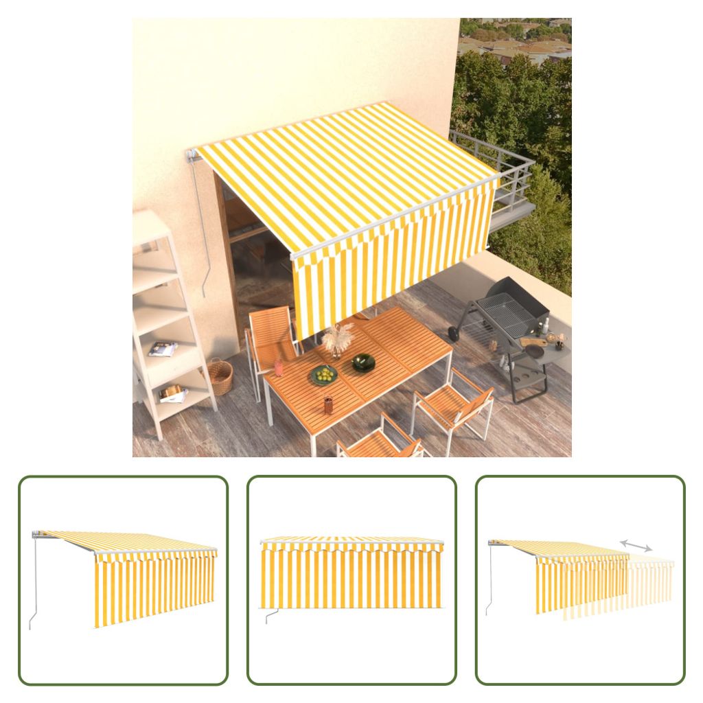 The Living Store Markise Manuell Einziehbar mit Rollo 3,5x2,5 m Gelb & Weiß