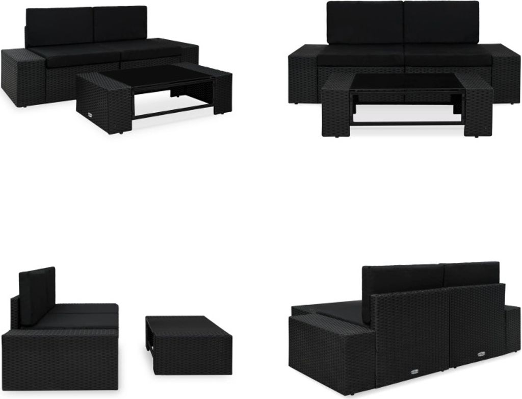 vidaXL 3 tlg. Garten Lounge Set Poly Rattan Schwarz - Garten-Lounge-Set - Garten-Lounge-Sets - Gartensofa - Gartensofas