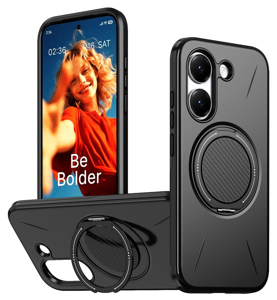 Magnetisch Hülle für Xiaomi Poco X8 Pro, Stoßfeste Weich TPU und Hard PC Schutzhülle mit Ringhalter Ständer Schwarz