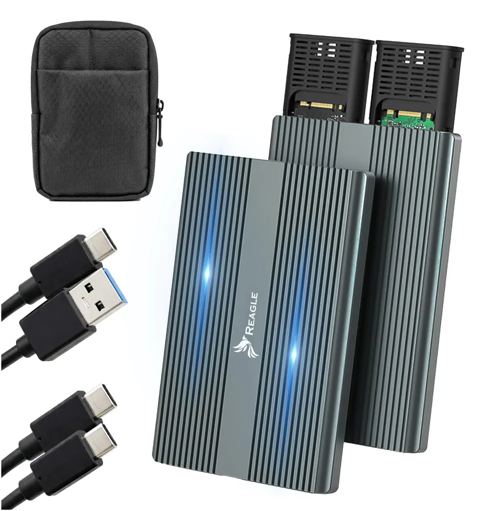 Adaptateur SSD M.2 Double Baie 10 Gbps USB-C Installation sans Vis Reagle