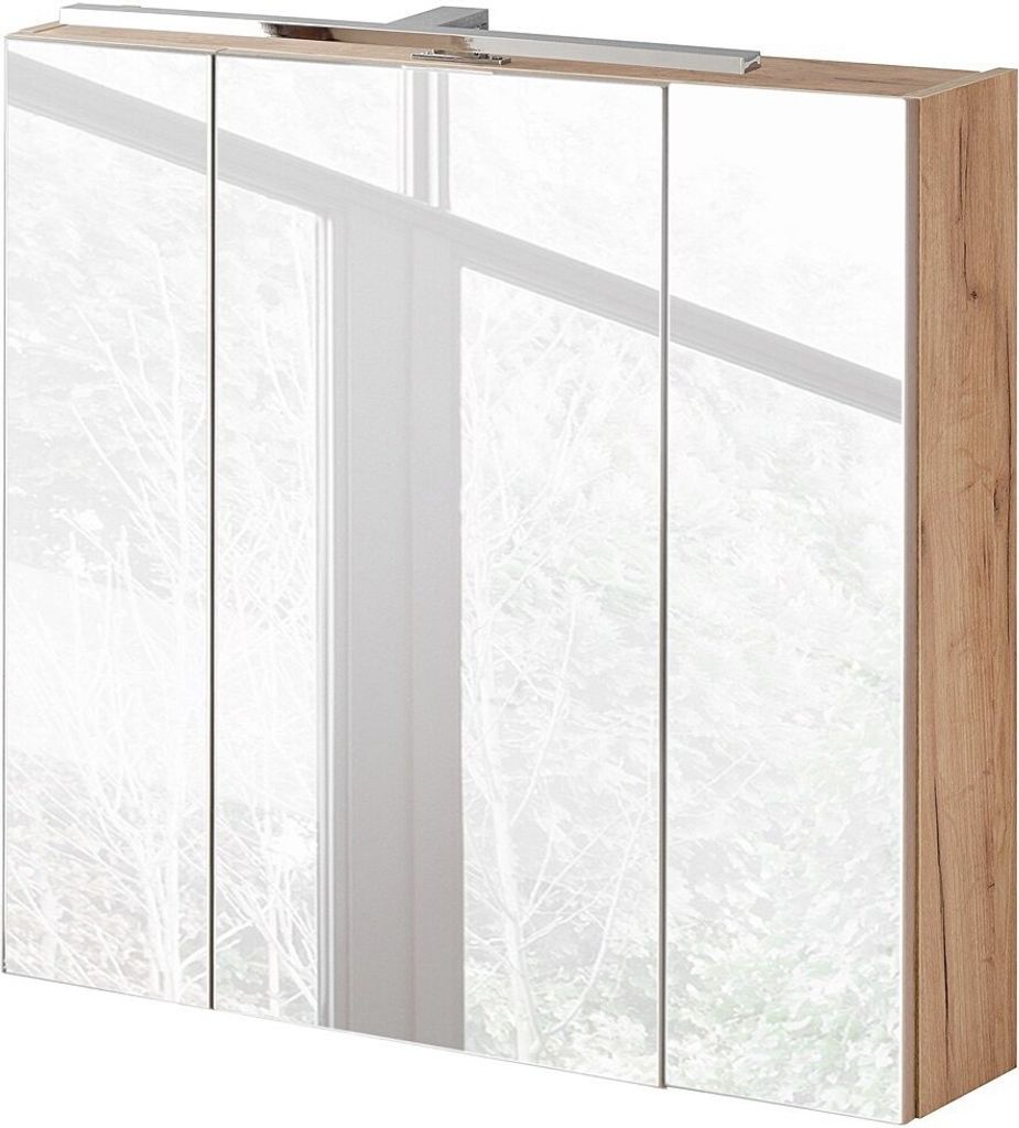Badezimmer Spiegelschrank 80 cm mit LED-Beleuchtung Wotaneiche B/H/T 80/75-80/16cm