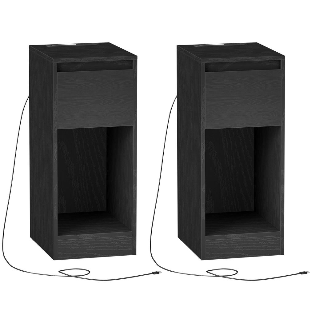 VASAGLE, Schmaler Nachttisch, Beistelltisch mit LED-Beleuchtung, Touch-Steuerung, 1/2 Set