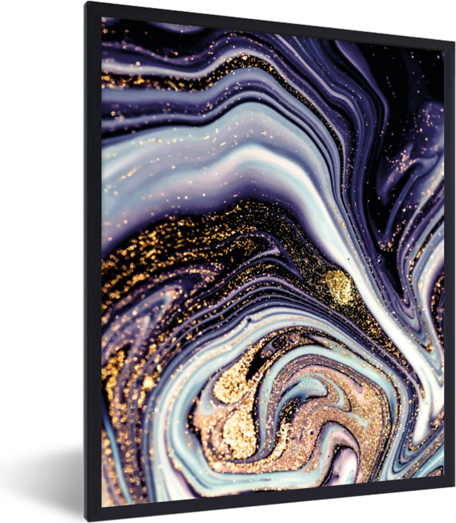 MuchoWow Gerahmtes Poster Marmor - Lila - Luxus - Marmoroptik - Glitzer 60x80 cm - Poster mit Schwarzem Bilderrahmen Wandposter Rahmen Foto Bilde...