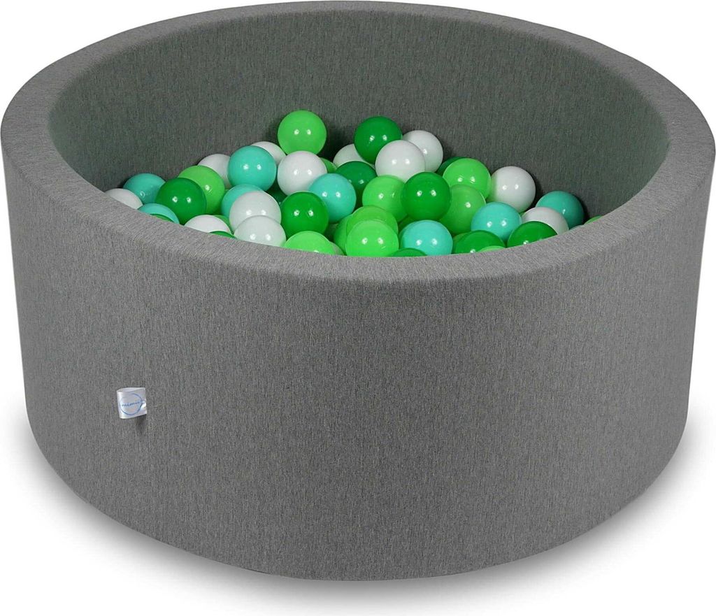 Bällebad 90x40cm grau – Mit 300 Bällen / weiß, seladon, mint, grün