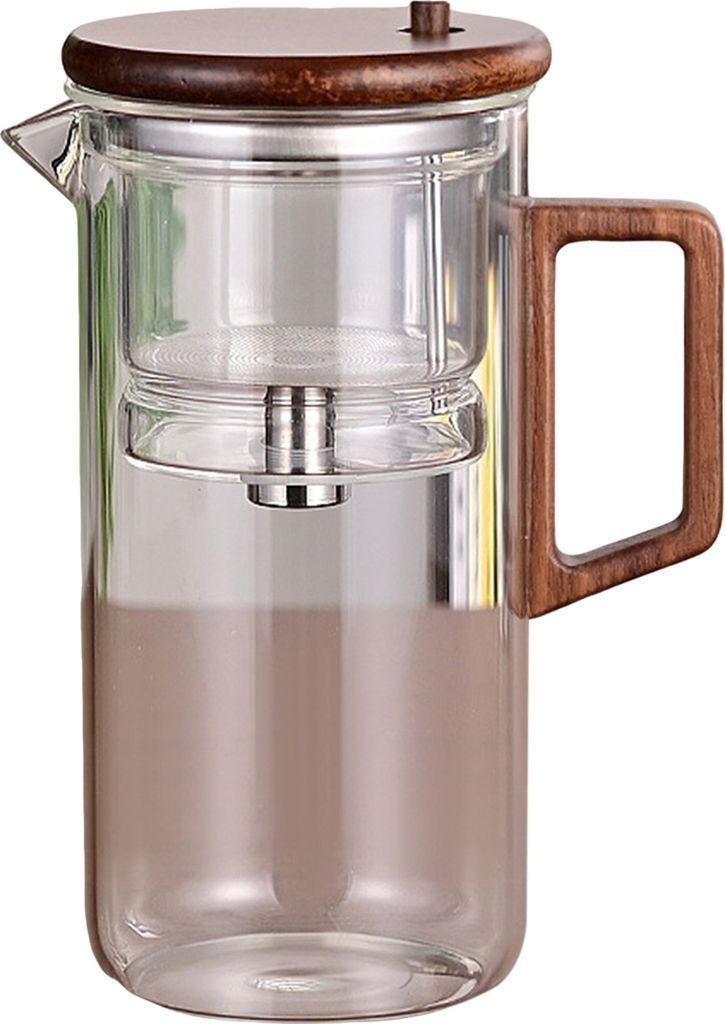 550/750 ml Teekanne mit Teesieb, Holzgriff, Teekanne aus Borosilikatglas, Wassertrenntechnologie, tropffreier Ausguss, pflegeleichte Teekanne