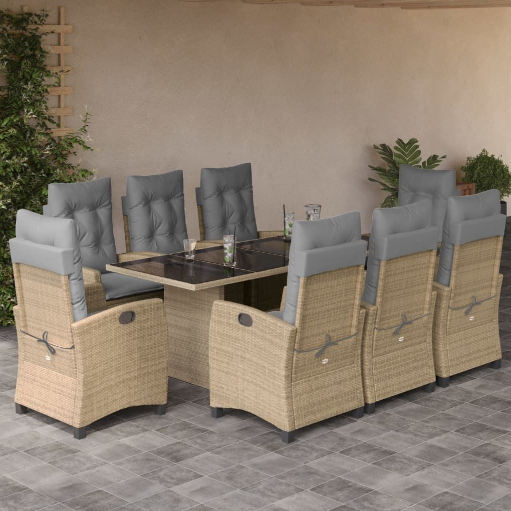 Maison Exclusive - 9-tlg. Garten-Essgruppe mit Kissen Beigemischung Poly Rattan