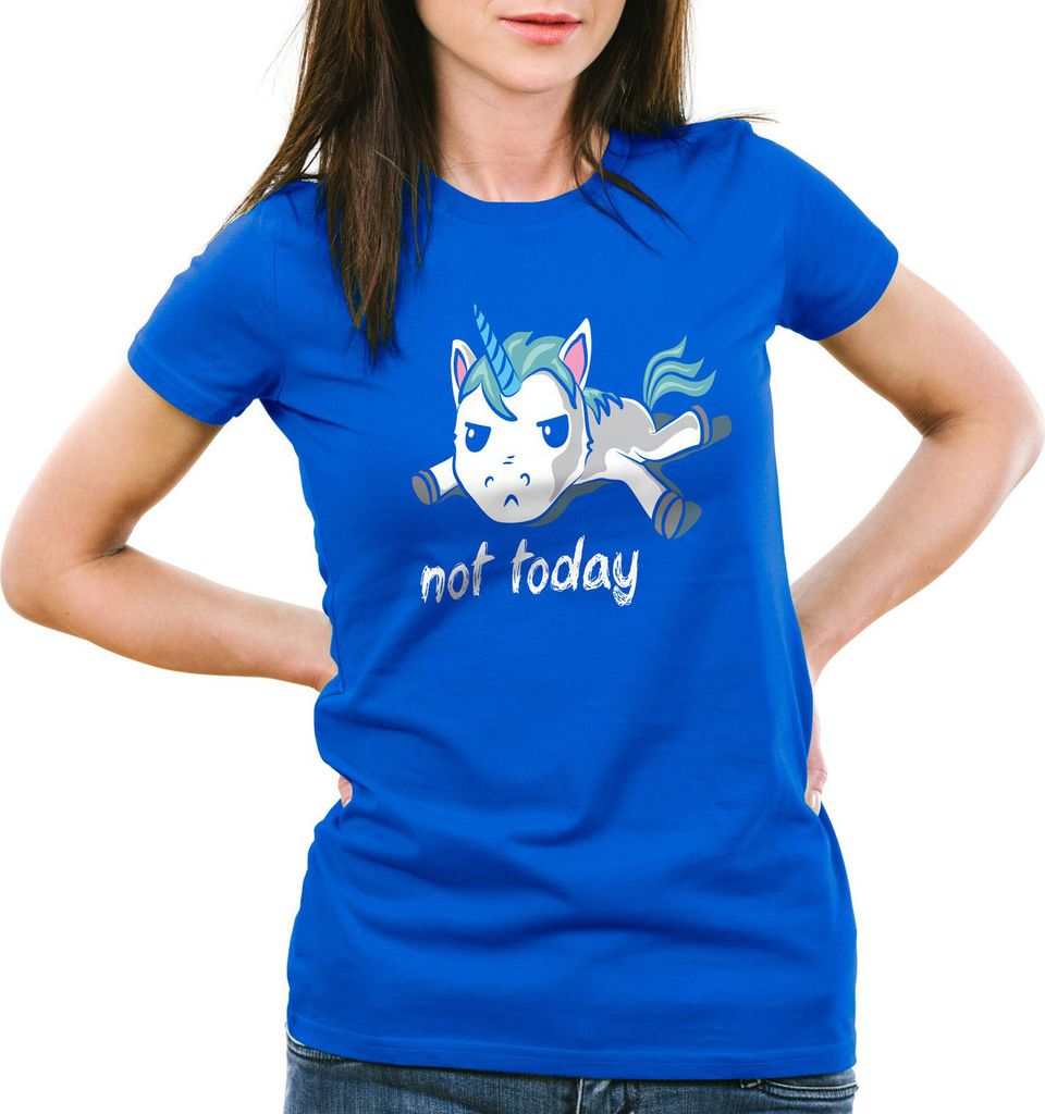 style3 Not today Unicorn Einhorn Damen T-Shirt, Farbe:Blau, Größe:M
