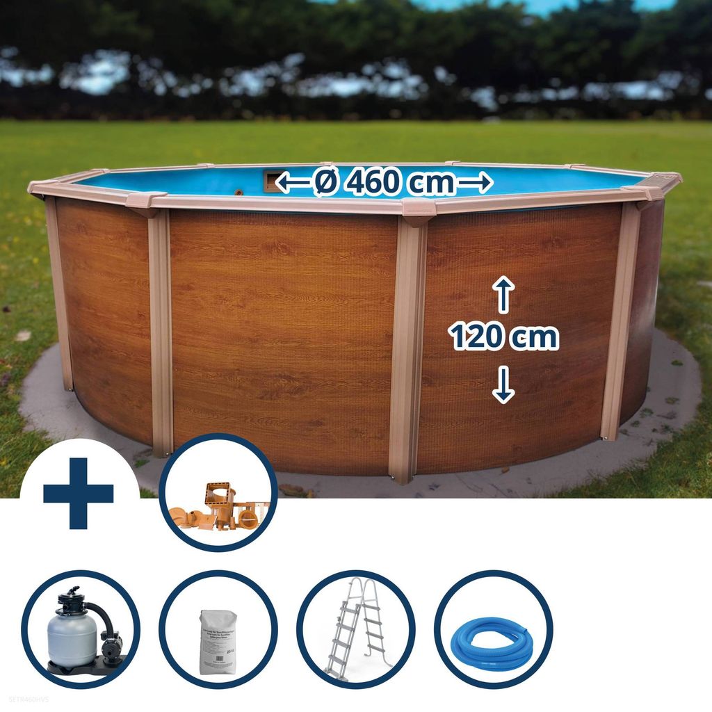 Stahlwandpool Set (5-teilig) hoch rund 460 x 120 cm, Stahl Produktbild 