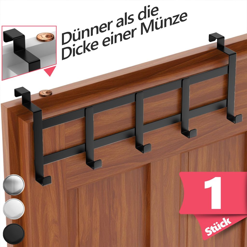 Lindenstein Türgarderobe zum Einhängen, Schwarz - Edelstahl Produktbild 