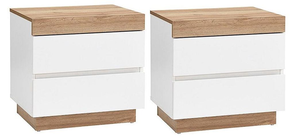 2er-Set Nachttische - 2 Schubladen - Weiß und Natur - RENIRI