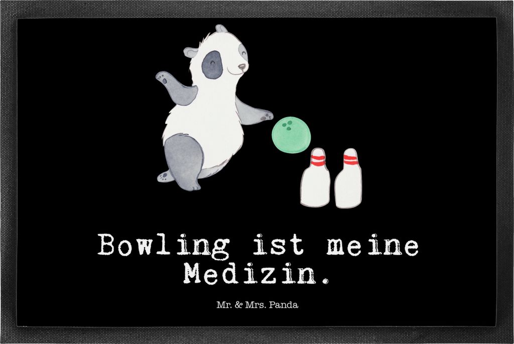 Mr. & Mrs. Panda fußmatte Panda Bowling 50 x 75 cm - Schwarz - Geschenk, Schmutzmatte, Bodenvorleger, Gummimatte, Center, Bowlen gehen, Fußabstre...