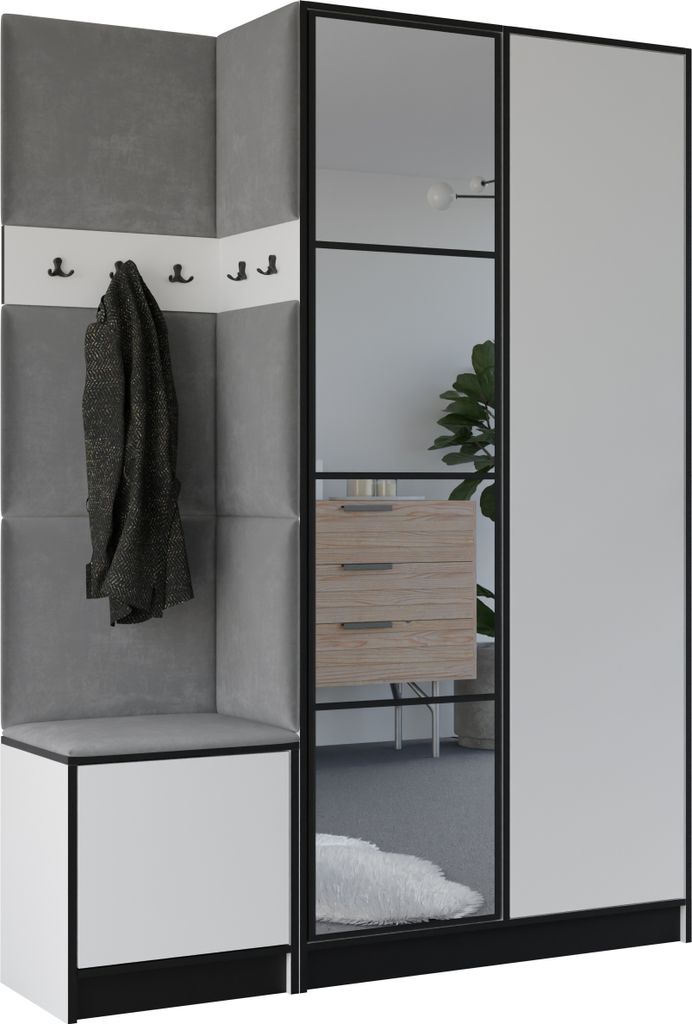 KIER FURNITURE Kleiderschrank EDEN, Schlafzimmer Schrank, Garderobeschrank, Flurschrank Weiß & Grau 158x205x39 cm