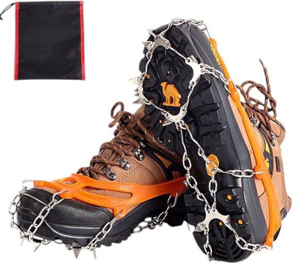Hochgeländerschuhe mit 10 Spikes - für Bergwandern, Klettern und Schneeschuhgehen - Größe 36-45 - Winter-Schuhe