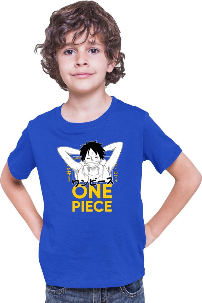 Kinder T-Shirt Japan Anime Manga One Manga Piece Anime Luffy 03 Smile, 12-13 Jahr - 152 / Blau