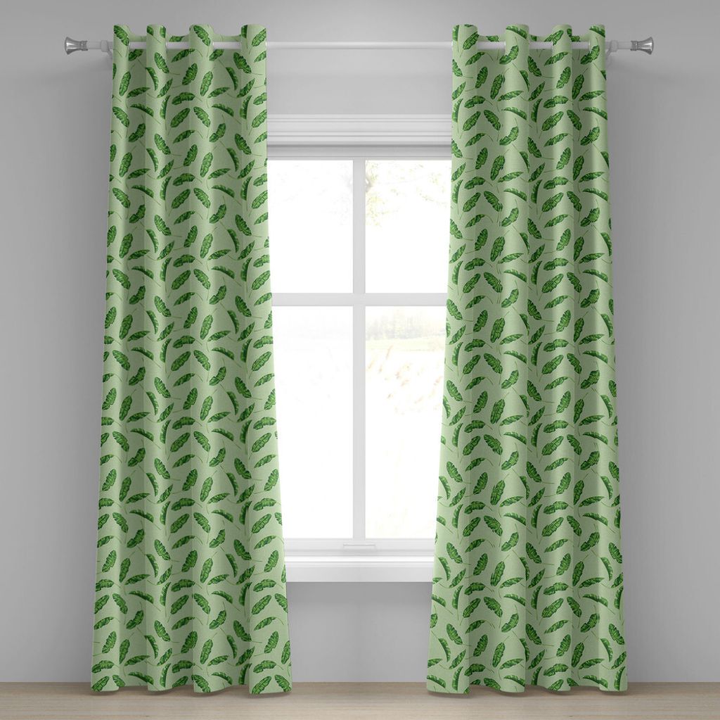 ABAKUHAUS Urwald Ösenvorhang, Palmblätter Oceanic Klimathema Florets Regenwald-Umwelt-Design, Dekorative 2-Panel-Fenstervorhänge, 280 cm x 260 c...
