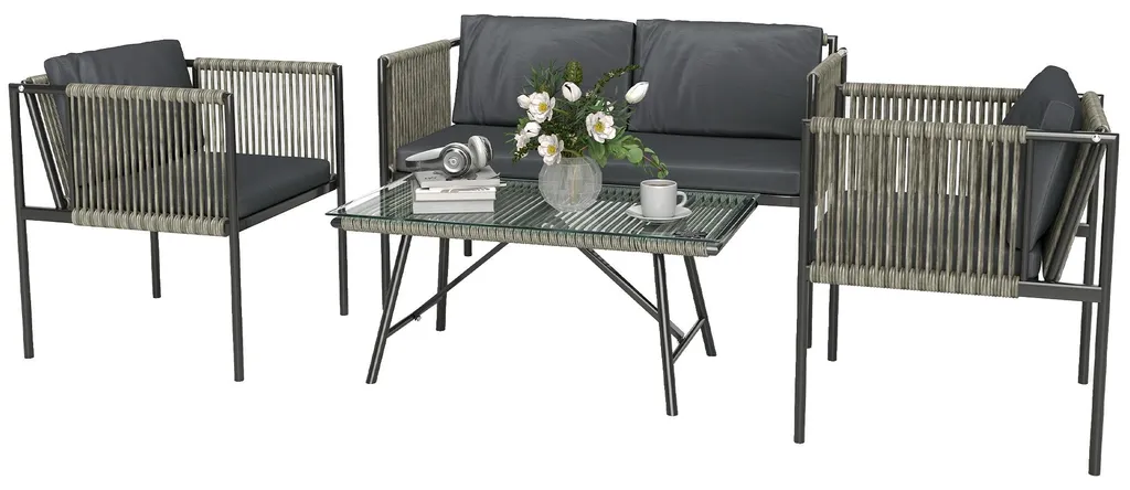 Salon de jardin polyrotin Outsunny résistant aux UV avec table en verre