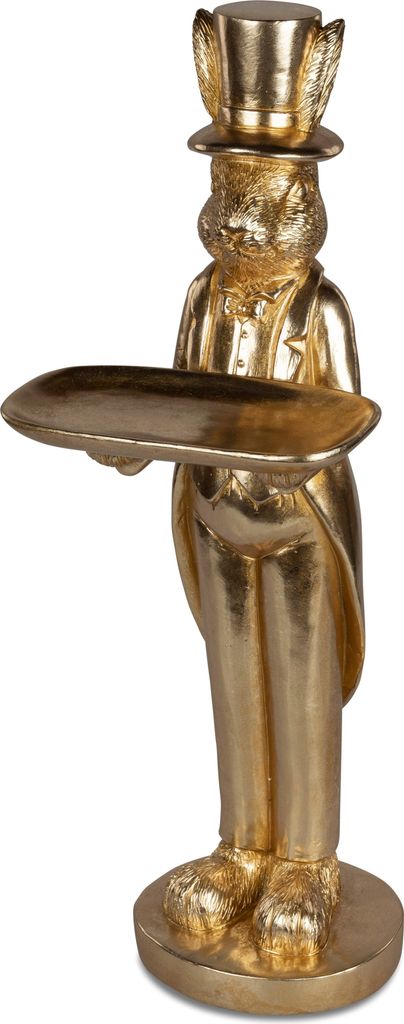 Dekofigur Oster Hase mit Tablett im Frack und Zylinder gold H. 66cm Formano F26