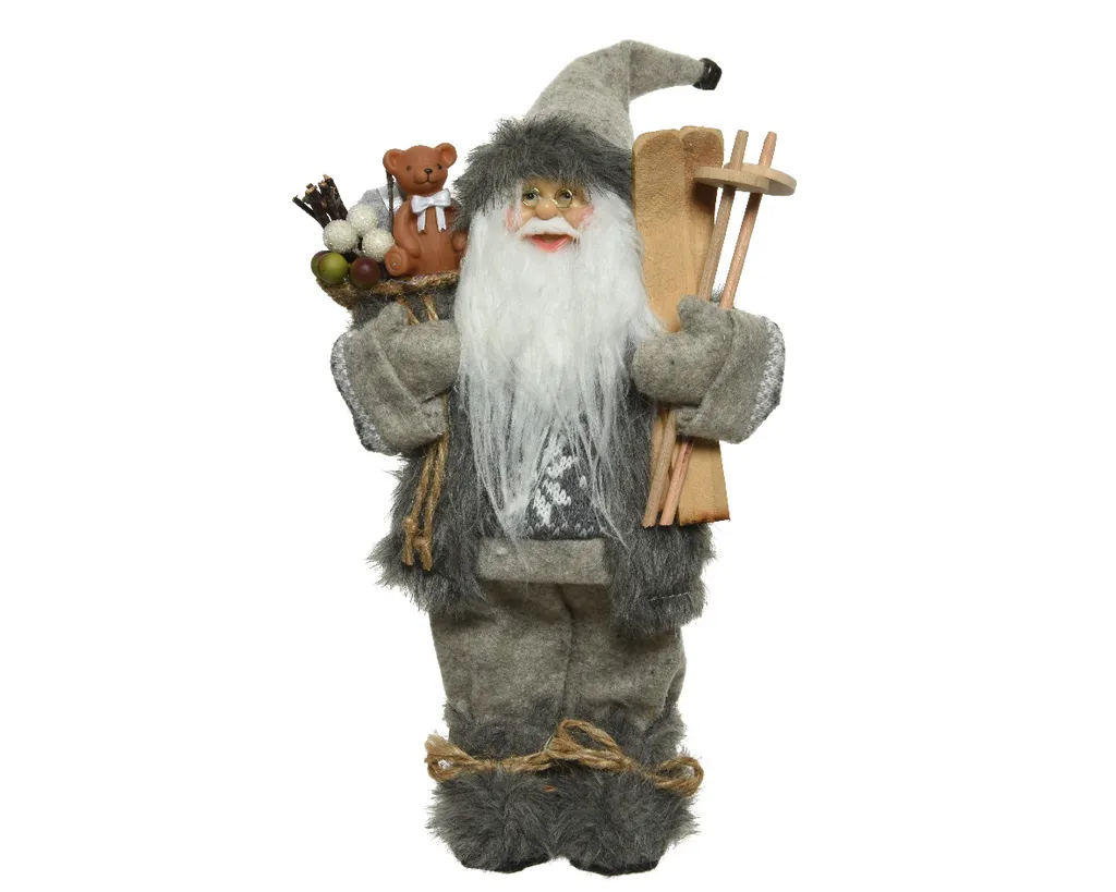Père Noël Figurine Grise 45 cm pour Déco Sapin et Ambiance de Fêtes