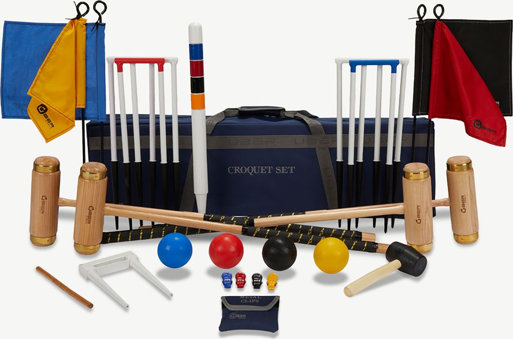 Ubergames - Executive Croquet-Set - Englisches Gartenspiel - 4 Personen - Eschenhartholz - Plastikbälle - Mit Toolkit Tasche