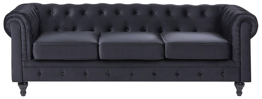 BELIANI Sofa Schwarz Samtstoff 3-Sitzer Chesterfield Stil Glamourös Wohnzimmer
