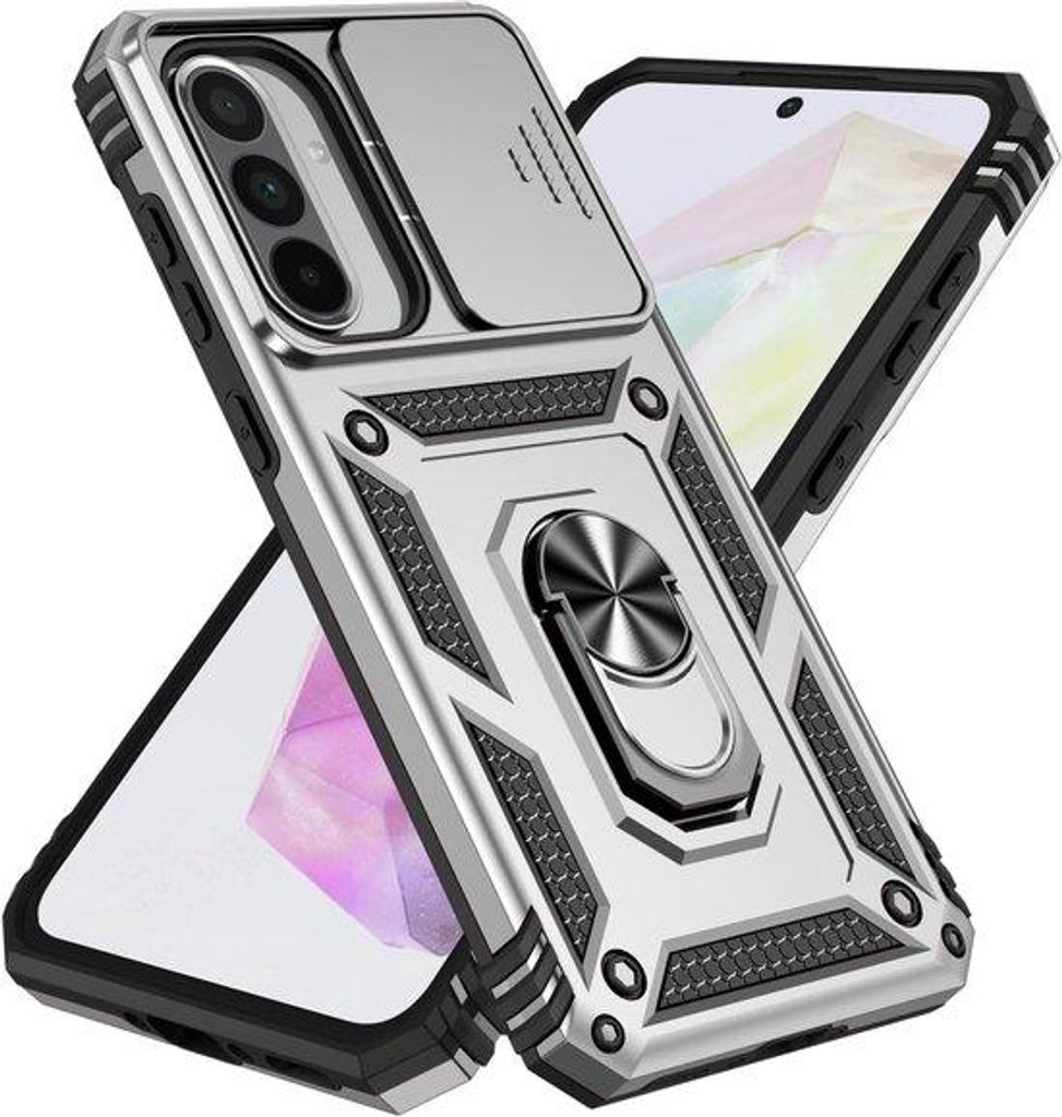 Telefonhülle für Galaxy A56 5G, 360-Grad-Kamera-Schutz, PC-Schutz, robuste Schutzfassung in Silber