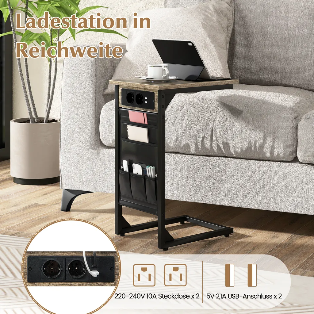 Petite table pour ordinateur portable en forme de C avec USB lot de 2 - 3