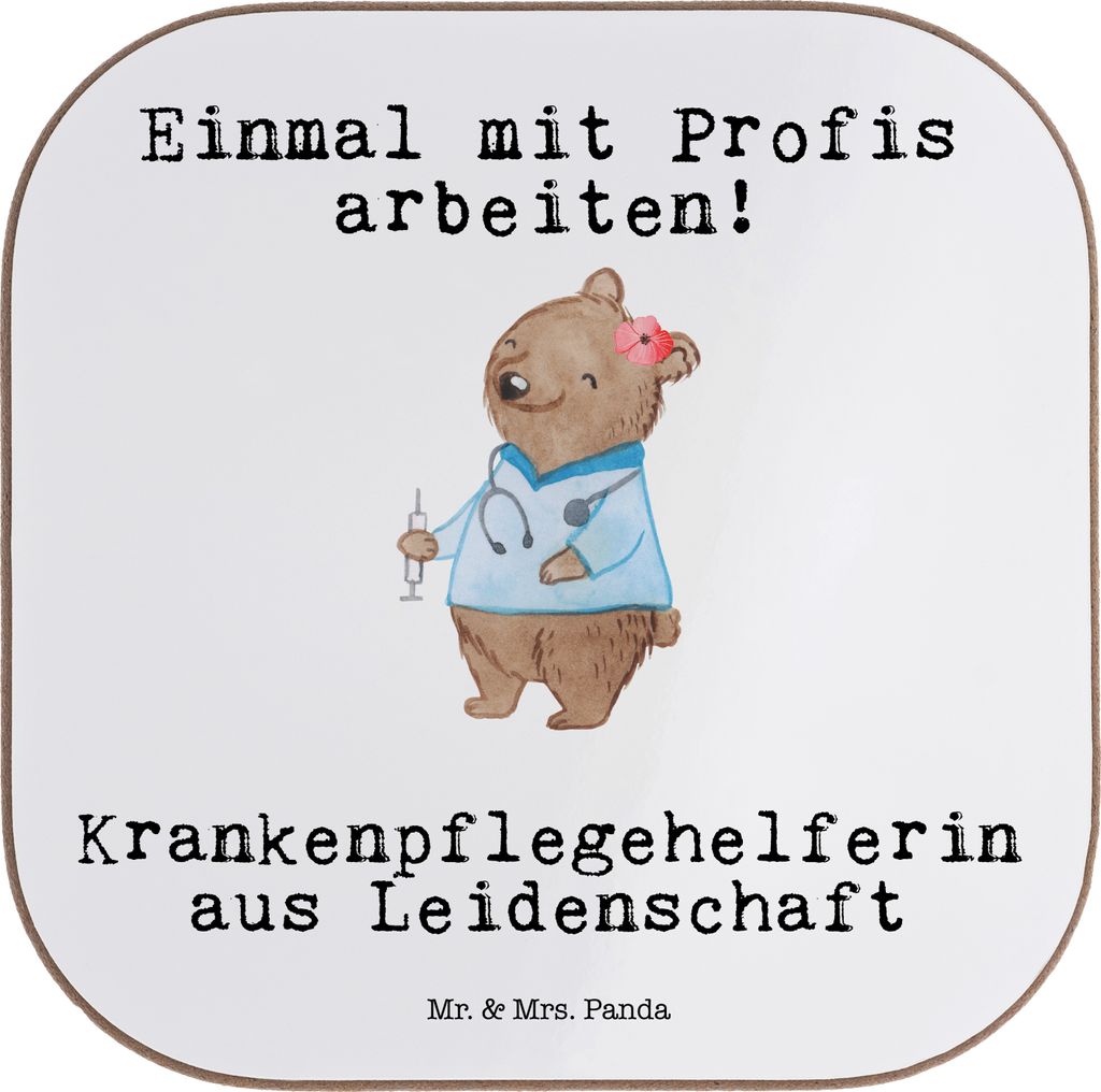 Mr. & Mrs. Panda Untersetzer für Gläser Krankenpflegehelferin Leidenschaft - Weiß - Geschenk, Spruch, Pflegehelferin, Glas, Ausbildung, Coaster,...