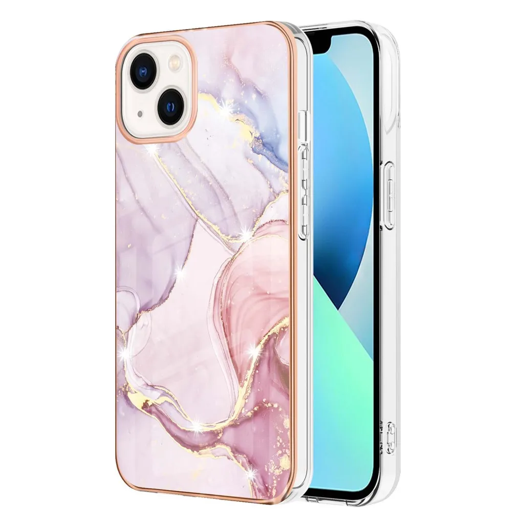 Custodia Antiurto iPhone 15 Plus Sottile: Marmo Rosa in TPU Flessibile