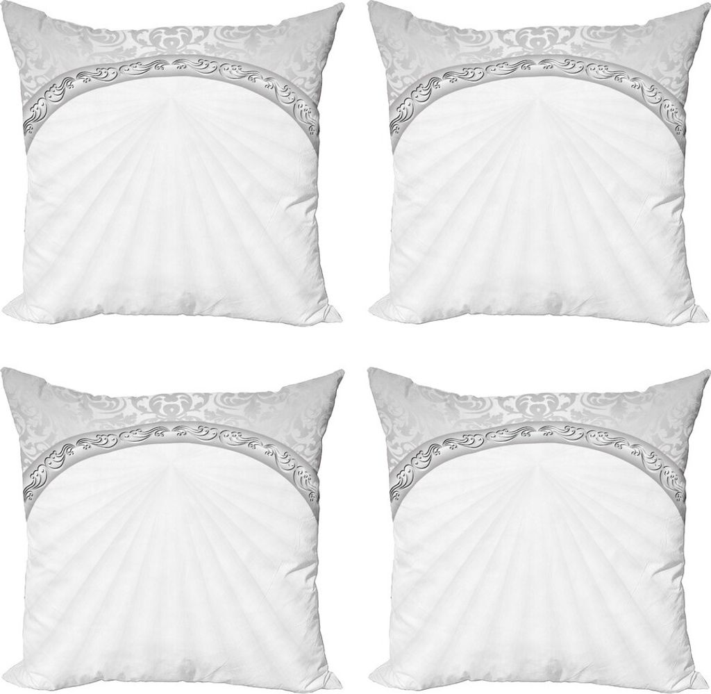 ABAKUHAUS Damast Kissenbezug Set (4 Stück), Abstrakte Retro-Verzierungen, Moderner Doppelseitiger Digitaldruck, 60 cm x 60 cm, Pale Grau Weiß
