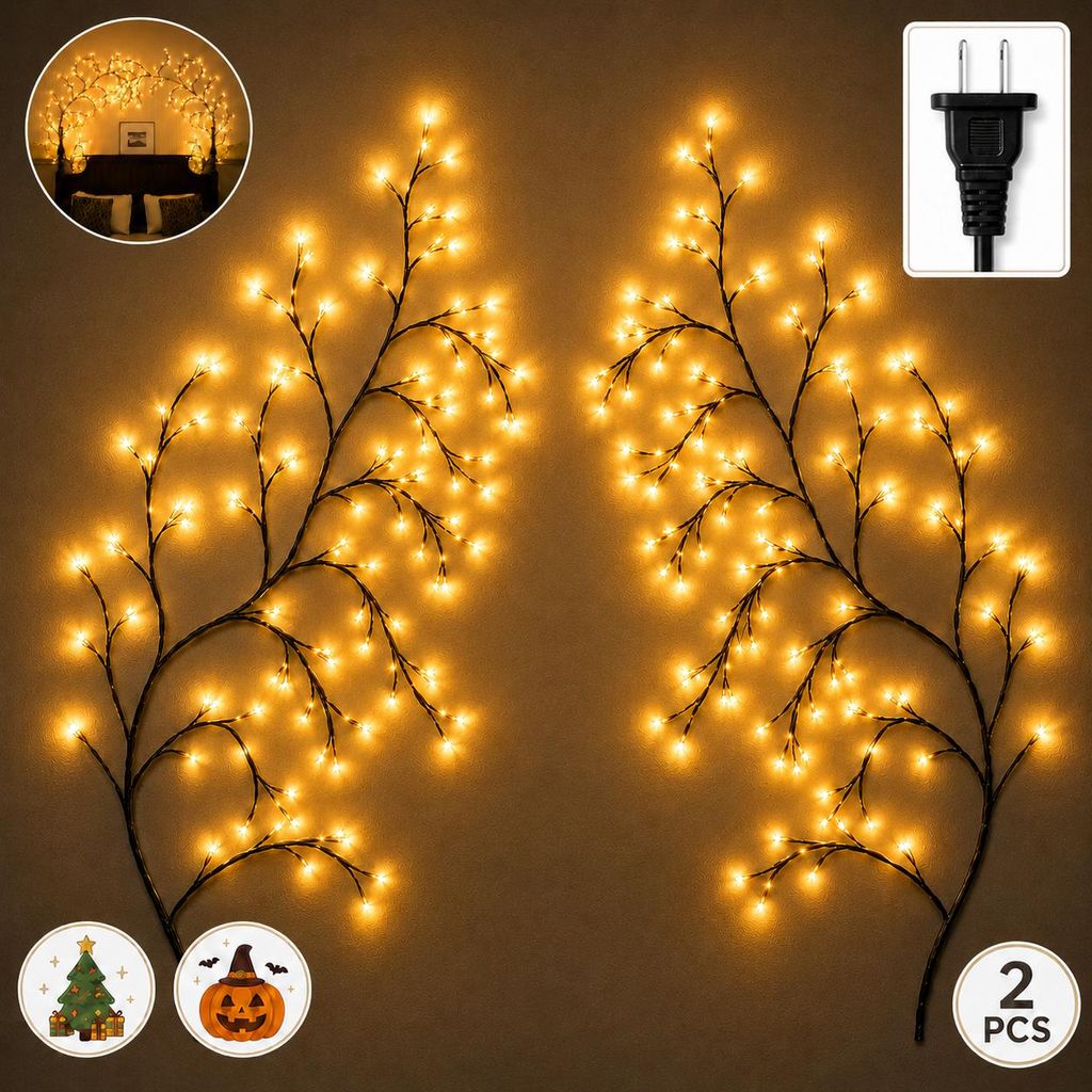 2er LED Weidenzweig-Lichterkette mit 144 LEDs & Produktbild  KI-generiertes Bild
