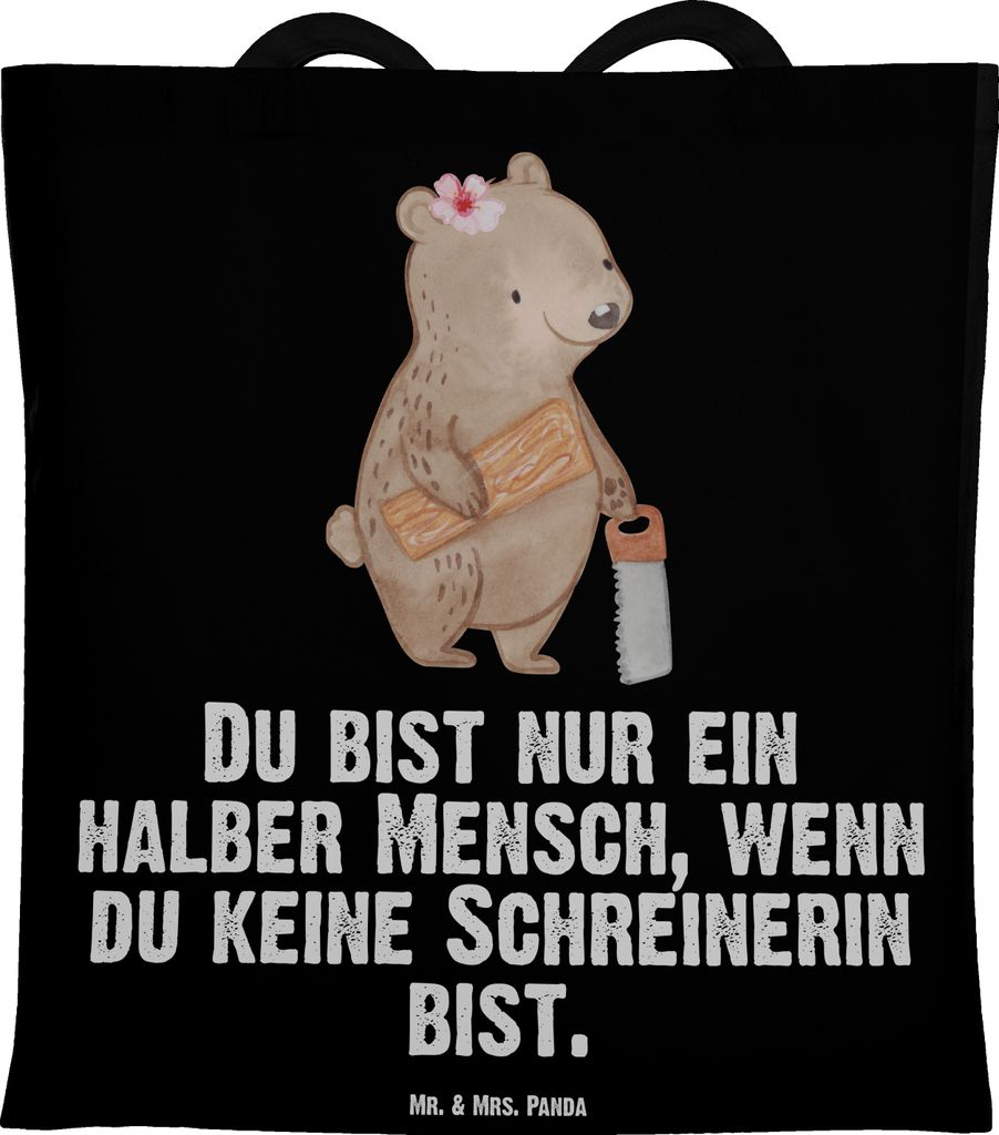 Mr. & Mrs. Panda Shopping Tasche Schreinerin Herz - Schwarz - Geschenk, Jutebeutel, Laptoptasche, Schultasche, Tragetasche