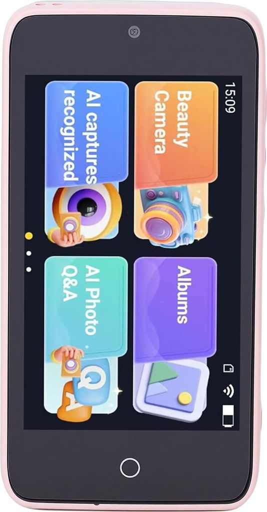 AI-Kinderkamera 2 MP 5 MP Dual-Objektiv Objekterkennung Sprachdialog 4-Zoll-Bildschirm Digitalkamera MP3-Player 2,4 GHz WLAN 16 GB 2000 mAh Akku Rosa