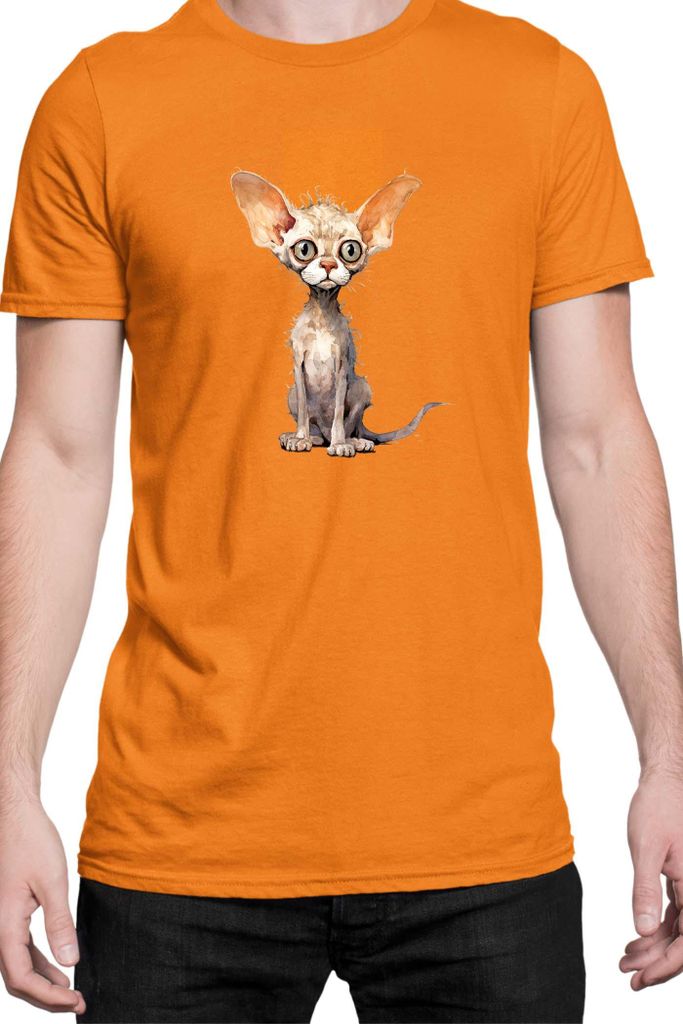 Herren T-Shirt Funny Cats Breeds Devon Rex Cat, Man XL / Orange