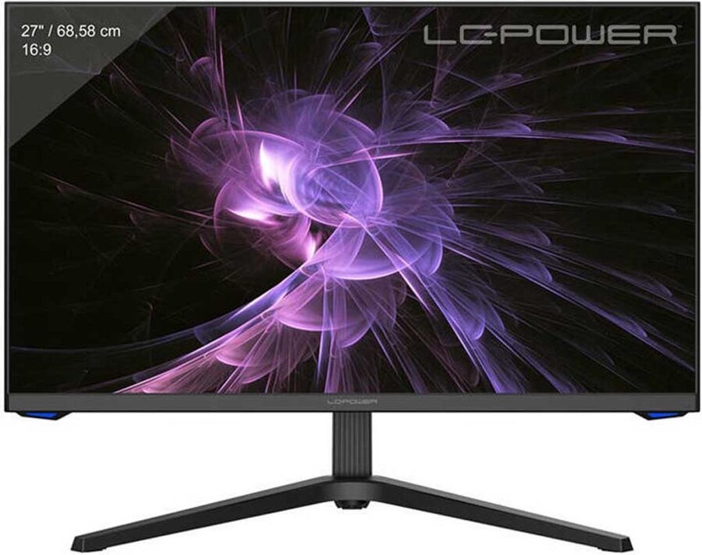 A gaming monitor displaying a colorful abstract image.