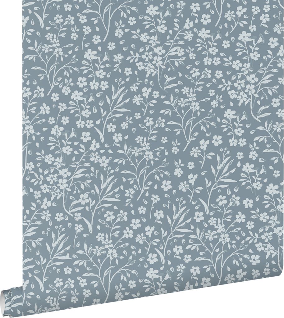 ESTAhome Tapete Blumen Graublau 53 cm x 10.05 m