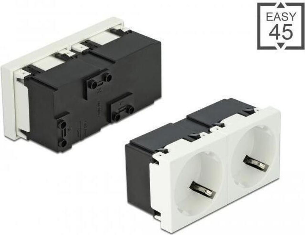 Delock - Easy 45 - Steckdose - 2P - Typ F - mit Verschluss - 2 Steckdosen - 16 A - Wechselstrom 250 V - weiß, RAL 9003