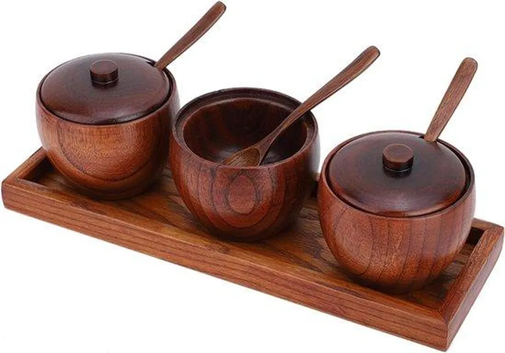 Kit d'épices en bois pour assaisonnement, 3 récipients déco table et plan