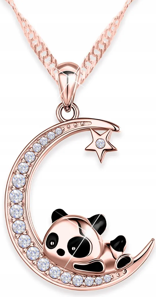 Collana placcata oro con panda, luna e limoni stellati, Pandusia, ARGENTO 925