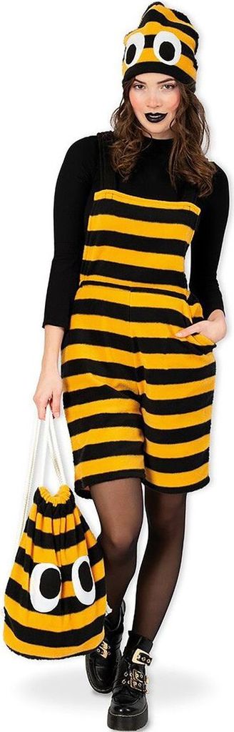 Bienen Kostüm Fleece Latzhose Hummel mit Stachel für Damen Gr. M-XL Fasching Karneval Mottoparty Rettet die Bienen