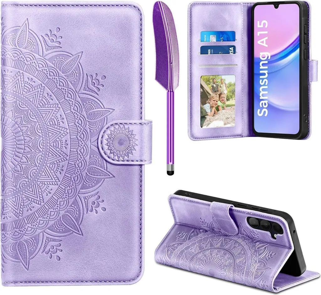 Housse Portefeuille Samsung Galaxy A15 5G en Cuir Violet Clair Chic