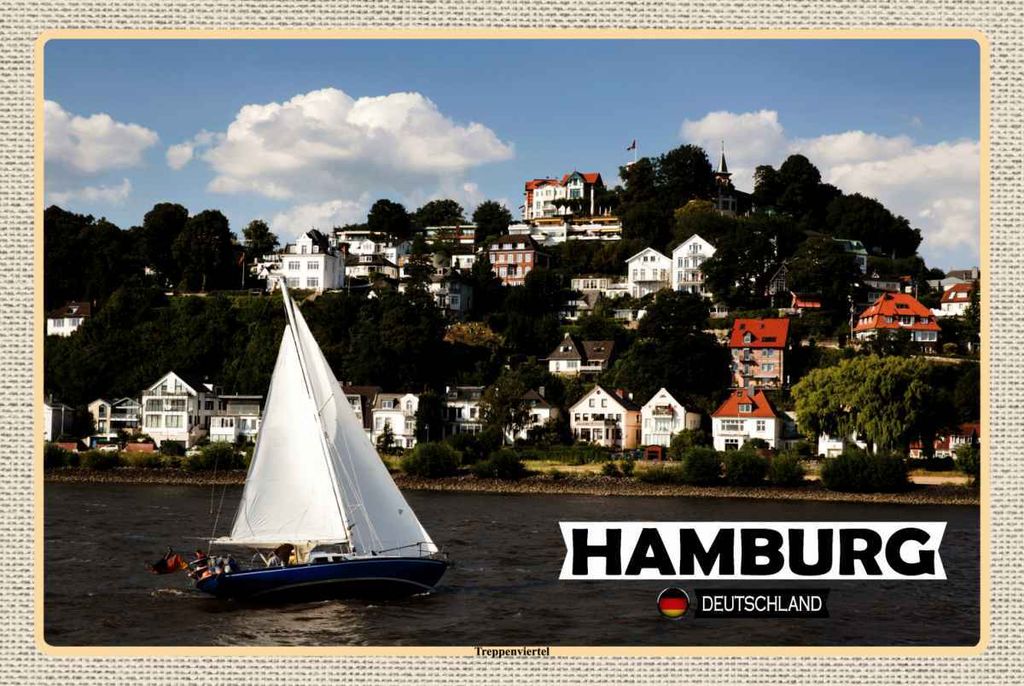 vianmo Holzschild 20x30 cm Hamburg Treppenviertel Boot Bildmotiv Reisemotiv Abenteuer Reisen