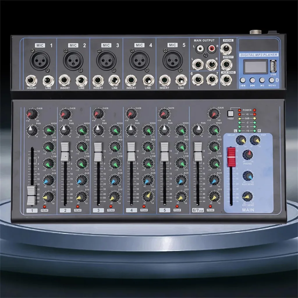 Table de mixage audio professionnelle 7 canaux console DJ stéréo noir - 9